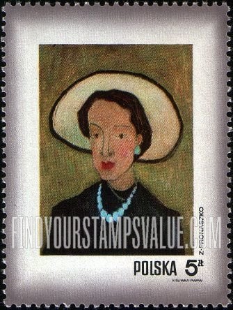 FindYourStampsValue: Paintings of Women: Artist’s Wife with White Hat, by Zbiginew Pronaszko (1885-1958)