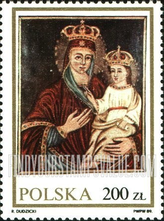 FindYourStampsValue: Religious Art: Jesus, Madonna and Child Enthroned, vertical