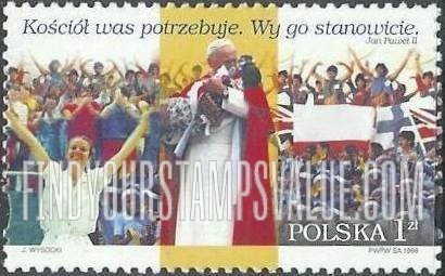 FindYourStampsValue: Visit of Pope John Paul II: Crowd with flags