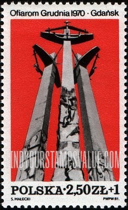 FindYourStampsValue: SEMI-POSTAL - 1970 Uprising Memorial: Triple Crucifix, Gdansk