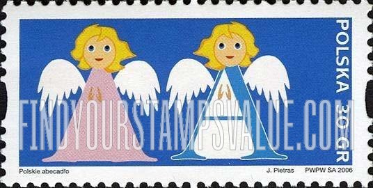 FindYourStampsValue: Depictions of Polish words starting with letters of the alphabet: Angels