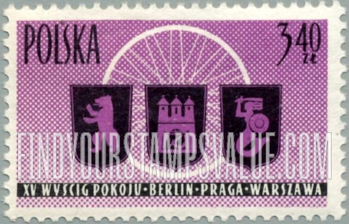 FindYourStampsValue: Wheel & arms of Berlin, Prague & Warsaw