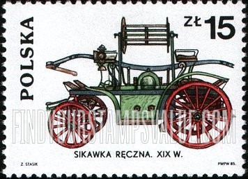 FindYourStampsValue: Classic and Contemporary Fire Engines: Horse-drawn hand pump, 1899