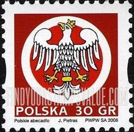 FindYourStampsValue: Depictions of Polish words starting with letters of the alphabet: Eagle