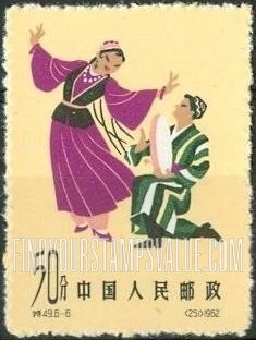 FindYourStampsValue: Folk Dances: Tambourine dance,  Uighur - 中国民间舞蹈: 维吾尔族手鼓舞