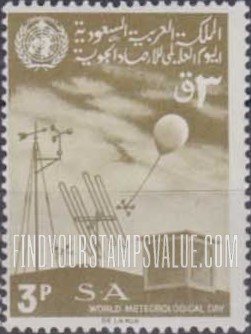 FindYourStampsValue: Meteorological Instruments and WMO Emblem: Issued for World Meteorological Day - معدات الأرصاد الجوية وشعار المنظمة العالمية للأرصاد الجوية: إصدار اليوم العالمي للأرصاد الجوية