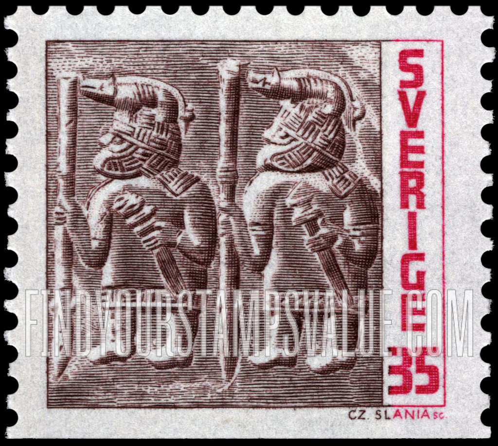 FindYourStampsValue: Two warriors with swords and lances