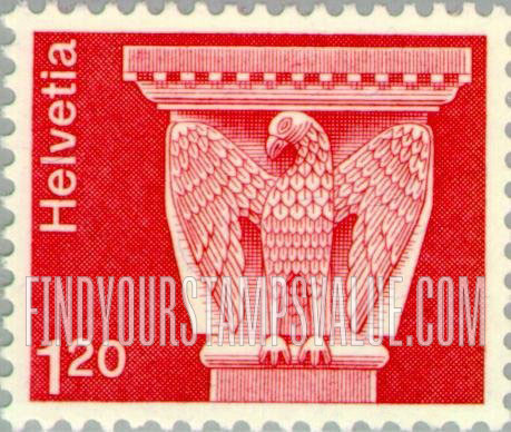 FindYourStampsValue: Federal Administration: Romanesque capital (eagle), St. Jean Baptiste Church, Grandson