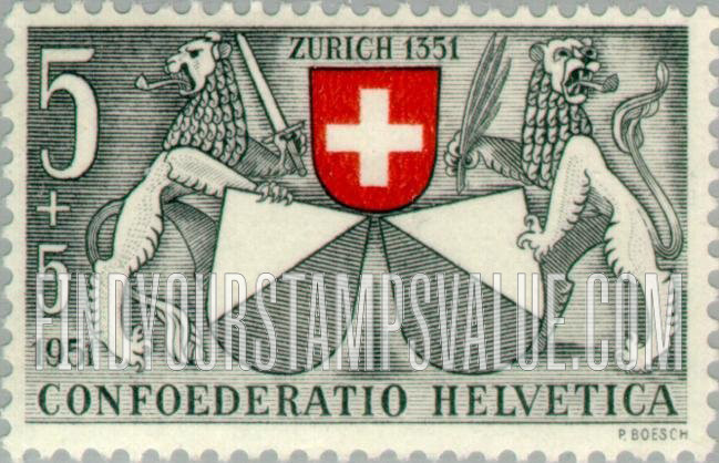 FindYourStampsValue: Semi-Postal: Arms of Switzerland and Zurich