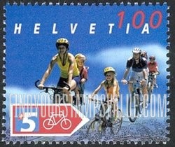 FindYourStampsValue: Federal Administration, Cycling: Cyclists and marker for Route 5