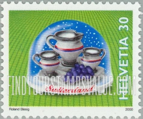 FindYourStampsValue: Federal Administration, Swiss Souvenirs, Souvenirs in snow domes: Wine pitchers