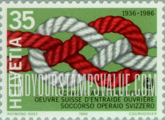 FindYourStampsValue: Federal Administration, Swiss Worker’s Relief Organization, 50th Anniversary: Knot