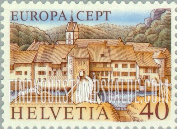 FindYourStampsValue: Federal Administration: St. Ursanne on Doubs River