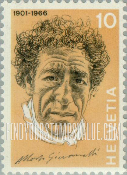 FindYourStampsValue: Federal Administration: Alberto Giacometti (1901-66), Painter and Sculptor