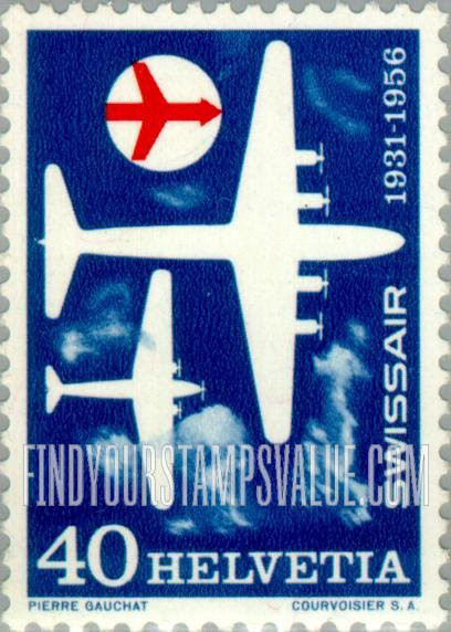 FindYourStampsValue: Federal Administration: Planes and Symbol of Coil Stamps emblem of Swissair