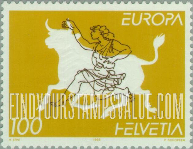 FindYourStampsValue: Federal Administration, Peace & Freedom, Europa: Zeus disguised as bull, abducting Europa, daughter of King of Phoenicia