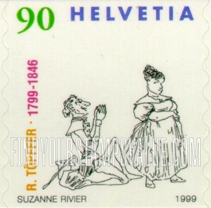 FindYourStampsValue: Federal Administration, Comic Book, “Les Amours de Monsieur Vieux Bois”, by Rodolphe Töpffer (1799-1846): Down on knees, lady