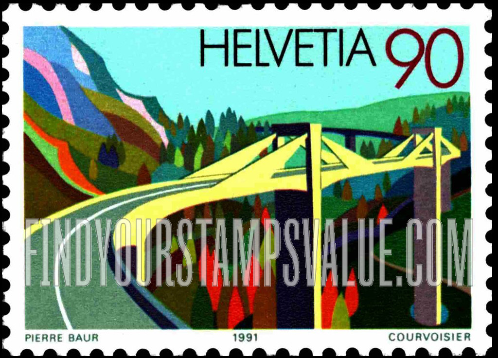 FindYourStampsValue: Federal Administration, Bridges: Ganter Bridge, Simplon Pass
