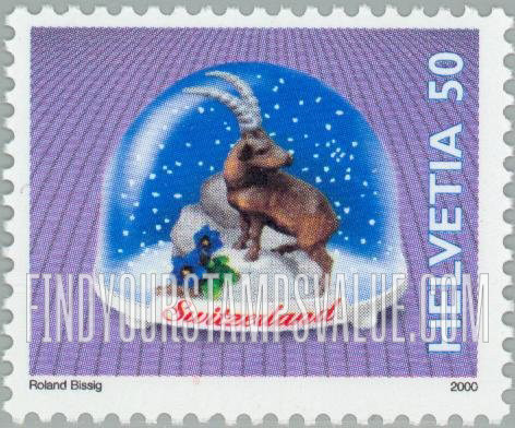 FindYourStampsValue: Federal Administration, Swiss Souvenirs, Souvenirs in snow domes: Figurine of ibex