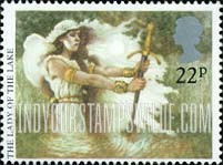 FindYourStampsValue: Great Britain (United Kingdom): Arthurian Legends - The Lady of the Lake and the Sword "Excalibur"