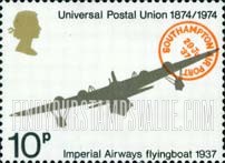 FindYourStampsValue: Great Britain (United Kingdom): Centenary of UPU - Imperial Airways Flying Boat and "Southampton Airport" Postmark