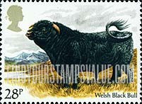 FindYourStampsValue: Great Britain (United Kingdom): National Cattle Breeders' Association - Welsh Black Bull