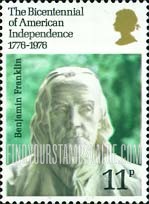 FindYourStampsValue: Great Britain (United Kingdom): American Bicentennial - Benjamin Franklin, by Jean-Jacques Caffieri