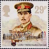 FindYourStampsValue: Great Britain (United Kingdom): Royal Air Force Commanders and Aircraft - Lord Trenchard, De Havilland 9A World War I Bomber