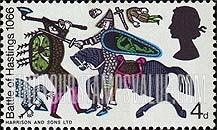 FindYourStampsValue: Great Britain (United Kingdom): 900th Anniversary of Battle of Hastings - Knight with Shield and Axe Fighting Horseman
