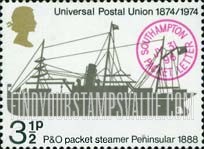 FindYourStampsValue: Great Britain (United Kingdom): Centenary of UPU - Packet "Peninsular", 1888, and "Southampton Packet Letter" Postmark