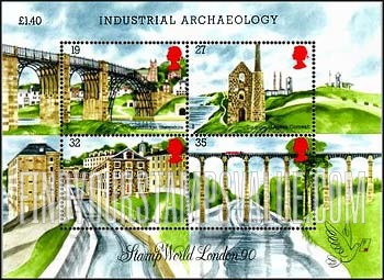 FindYourStampsValue: Great Britain (United Kingdom): Industrial Archaeology, Souvenir Sheet of 4 Stamps