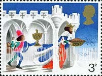 FindYourStampsValue: Great Britain (United Kingdom): Illustrations for Christmas Carol "Good King Wenceslas" - Page leaving Castle