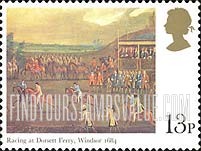 FindYourStampsValue: Great Britain (United Kingdom): 200th Anniversary of the Derby - Charles II watching Racing at Dorsett Ferry, Windsor, 1684, by Francis Barlow