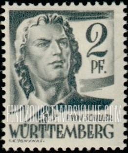 FindYourStampsValue: WURTTEMBERG - Friedrich von Schiller