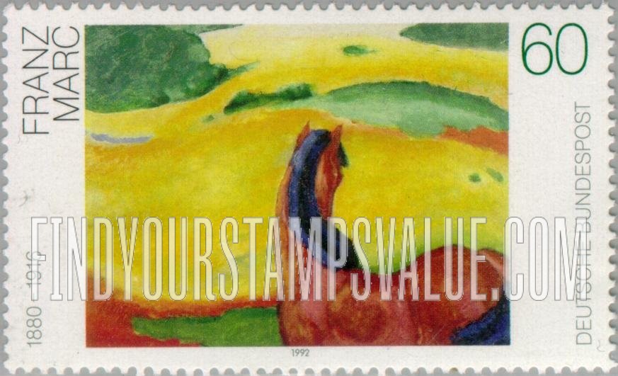 FindYourStampsValue: 20th Century Paintings: Landscape with a Horse, by Franz Marc (1880-1916)