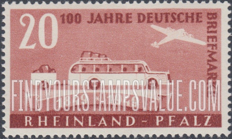 FindYourStampsValue: RHINE PALATINATE - Post bus, trailer and plane: Type of Baden, 1949