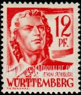FindYourStampsValue: WURTTEMBERG - Friedrich von Schiller
