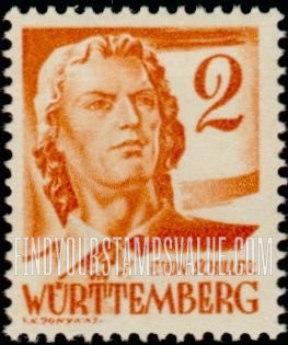 FindYourStampsValue: WURTTEMBERG - Friedrich von Schiller