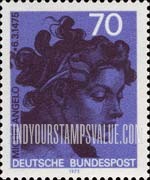 FindYourStampsValue: 500th Birth Anniversary of Michelangelo Buonarroti, Italian Sculptor, Painter and Architect - Head, by Michelangelo