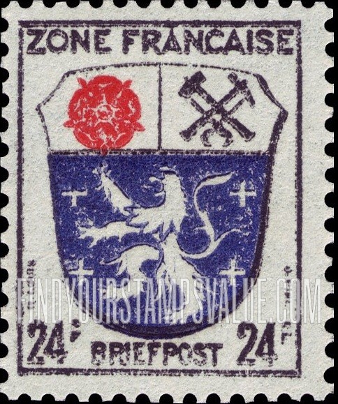 FindYourStampsValue: ISSUED UNDER FRENCH OCCUPATION - Coats of Arms: Saarland