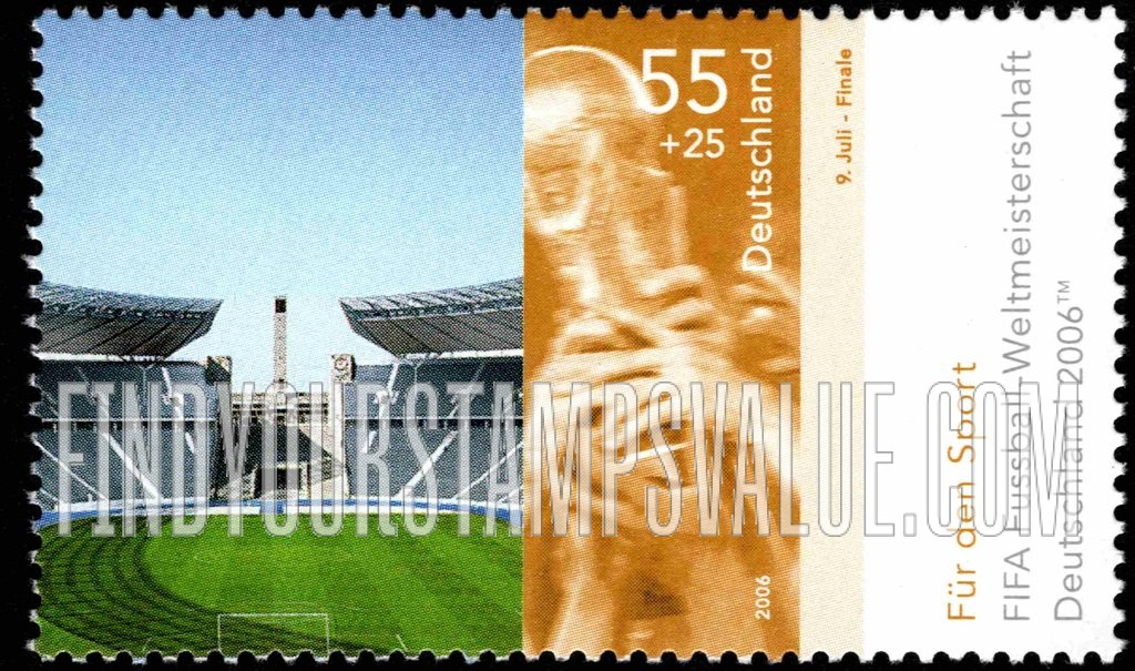 FindYourStampsValue: SEMI-POSTAL - Sports: Stadium interior, players holding World Cup