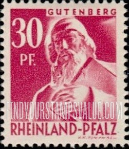 FindYourStampsValue: RHINE PALATINATE - Statue of Johann Gutenberg