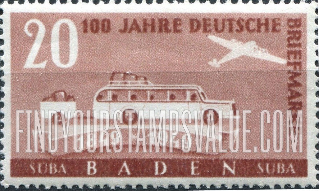 FindYourStampsValue: BADEN - Post bus, trailer and plane