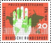 FindYourStampsValue: International Police Show, Essen - Map of the World and Policeman's Hand