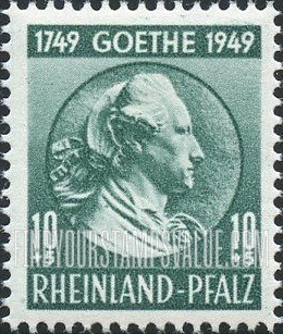FindYourStampsValue: OCCUPATION SEMI-POSTAL - Johann Wolfgang von Goethe (1749-1832): Goethe Type of Baden, 1949