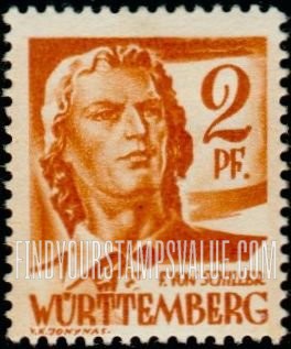 FindYourStampsValue: WURTTEMBERG - Friedrich von Schiller