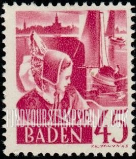 FindYourStampsValue: BADEN - Girl of Constance