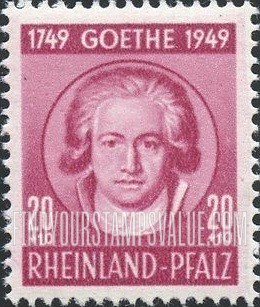 FindYourStampsValue: OCCUPATION SEMI-POSTAL - Johann Wolfgang von Goethe (1749-1832): Goethe Type of Baden, 1949