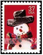 FindYourStampsValue: CHRISTMAS - Snowman with Red and Green Plaid Scarf, Self-Adhesive stamp