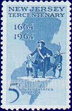 FindYourStampsValue: NEW JERSEY TERCENTENARY - Philip Carteret landing at Elizabethtown and Map of New Jersey